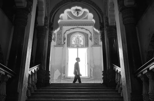 Boy walking in the window light mysore palace