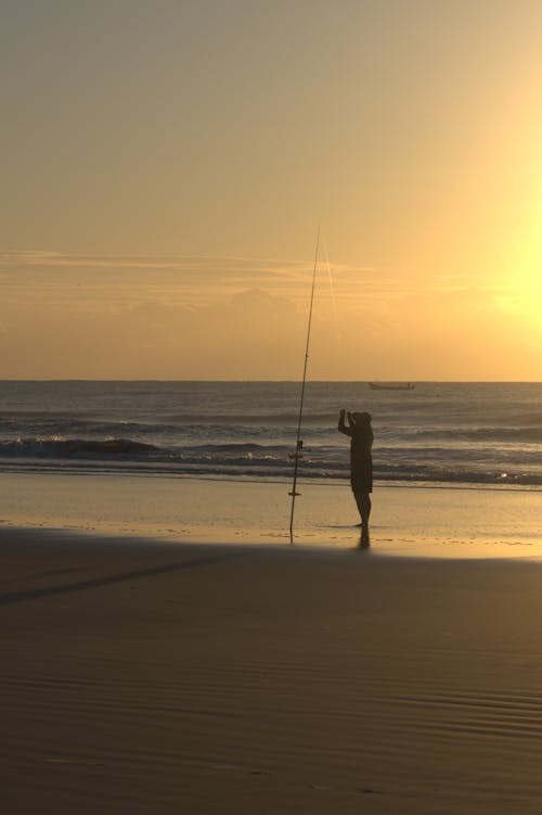 akşam, Balık tutmak, balıkçı içeren Ücretsiz stok fotoğraf