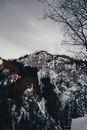 德国慕尼黑附近，黎明时分的冬日山景白雪皑皑