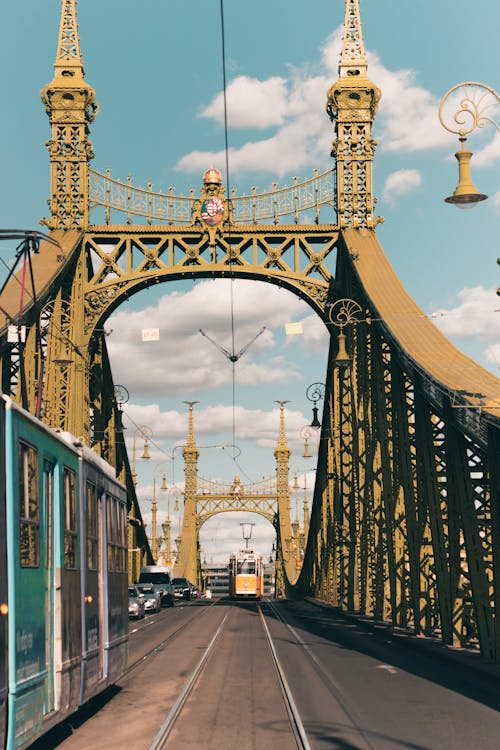 A tram crossing a bridge in budapest