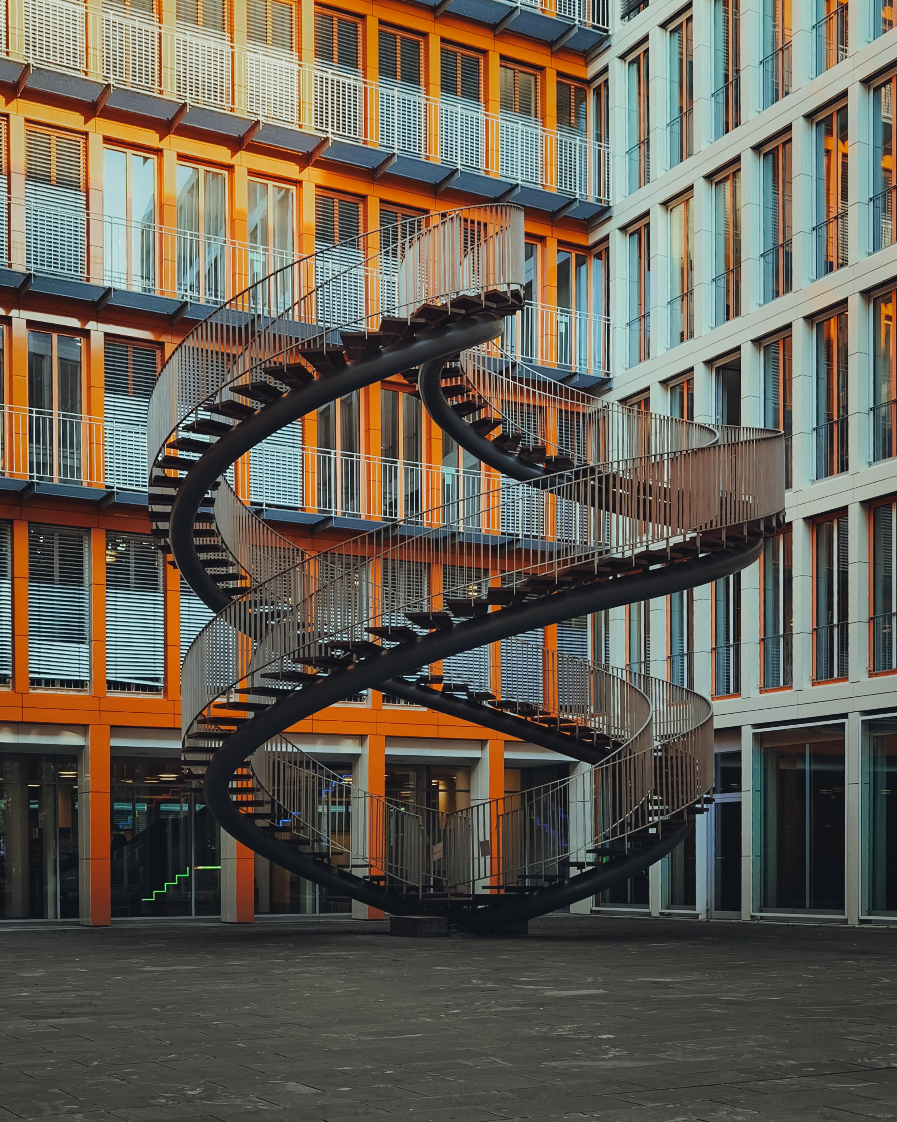 sculpture endless staircase in the courtyard of an office building in munich