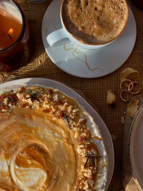 Top View of a Pie and a Cup of Coffee 