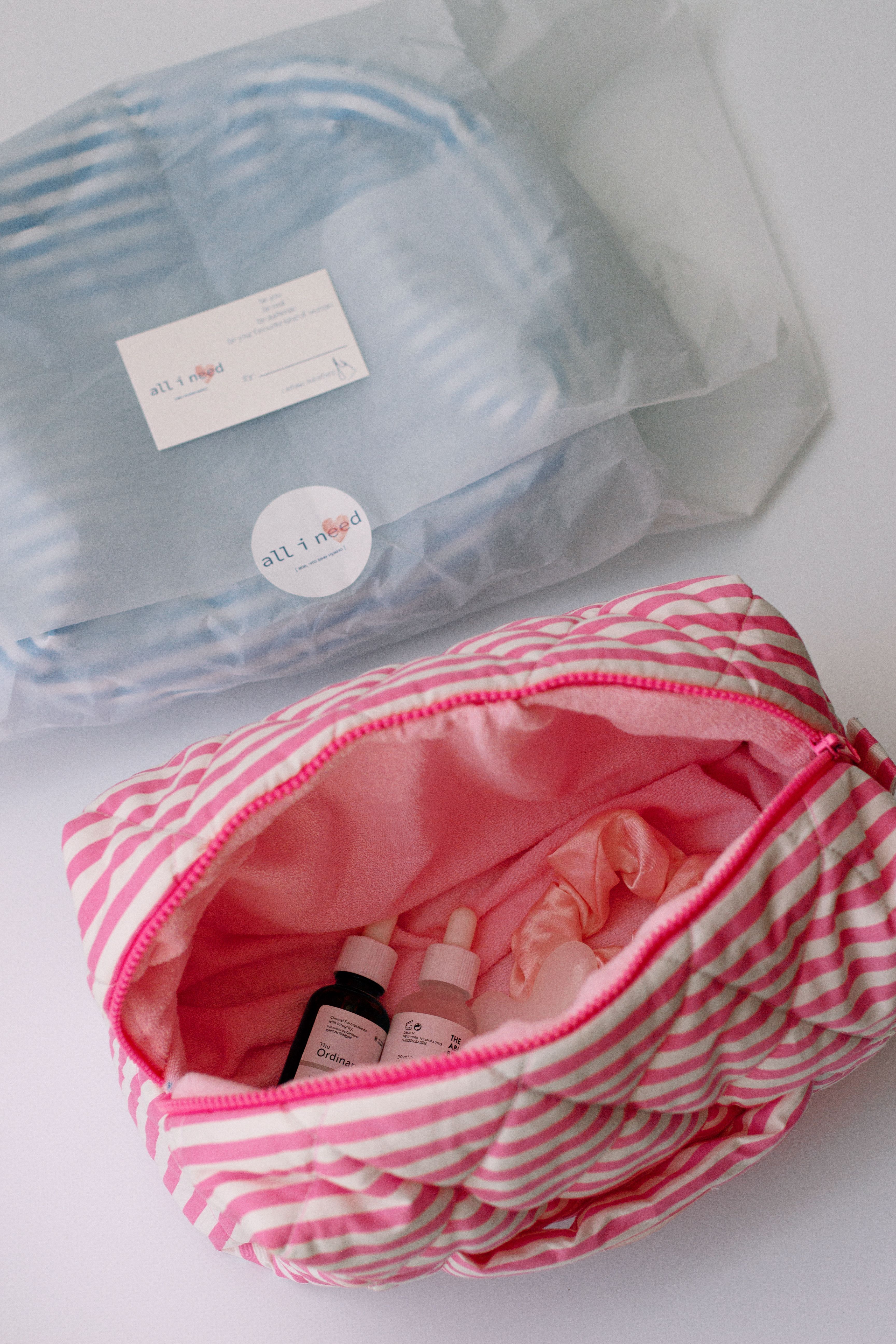 Kiss and Makeup Bag Pink Stripe main image 0