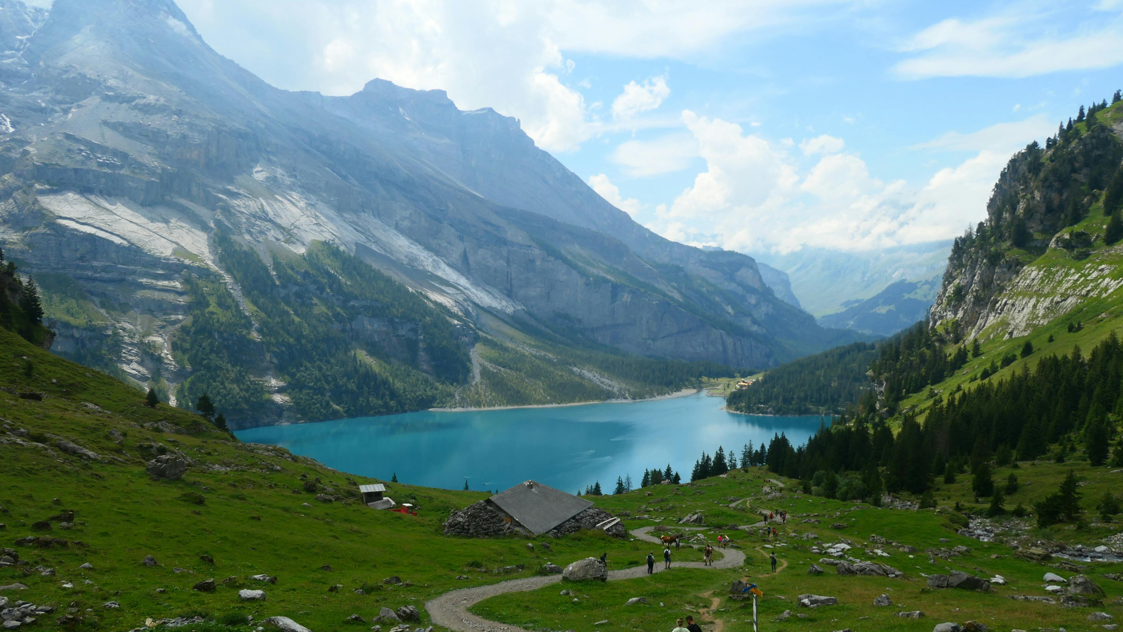 Lake Oeschinen in Mountains in Switzerland