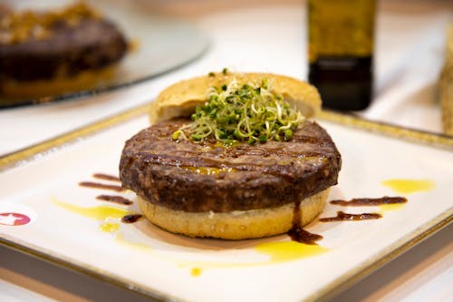 Free Burger on Plate Stock Photo