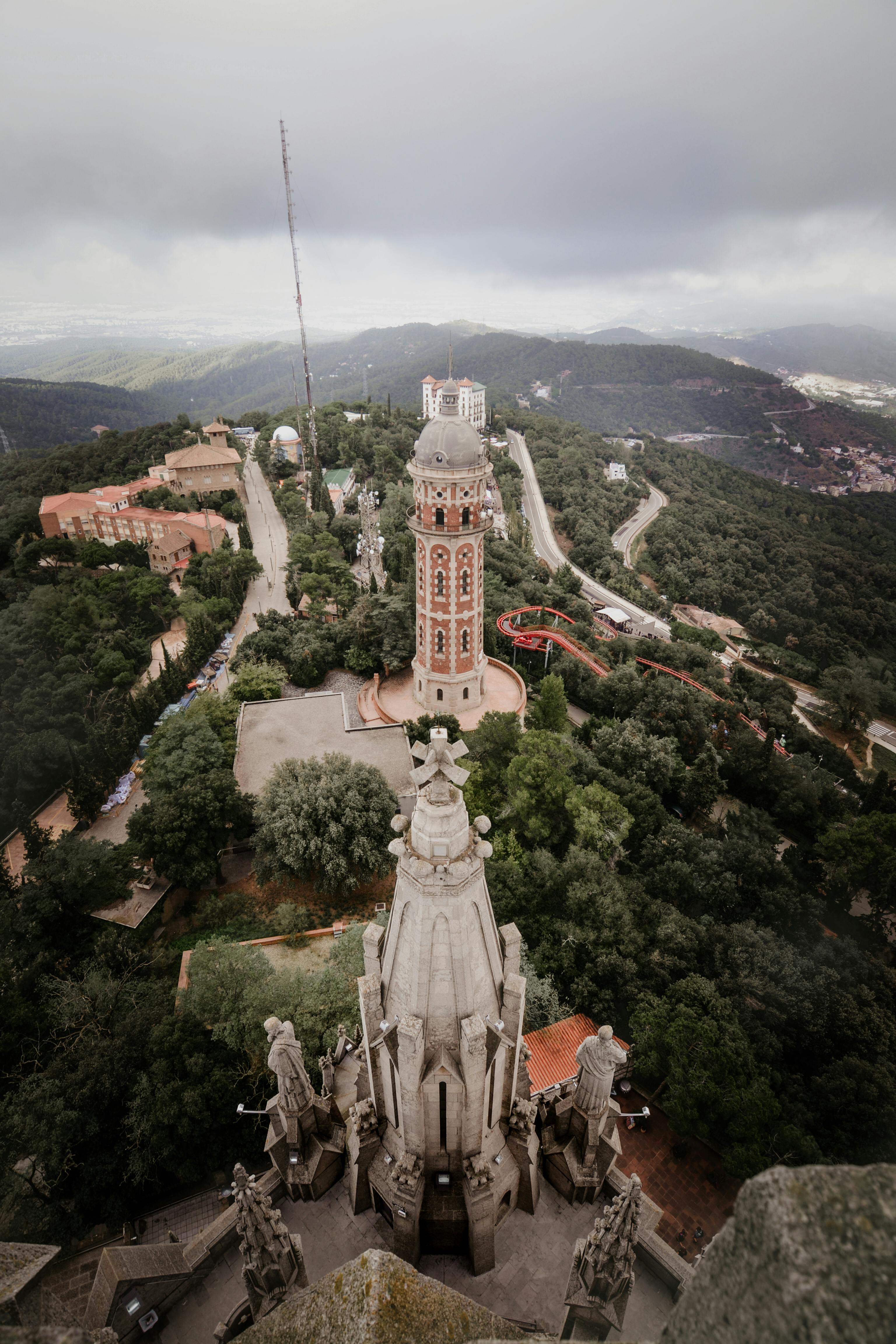 tower and church on tibidabo hill in barcelona spain