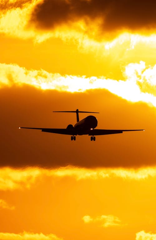 Foto d'estoc gratuïta de avió, capvespre, cel groc