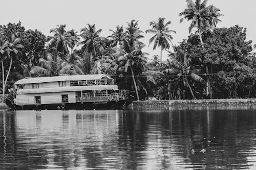 black and white house boat
