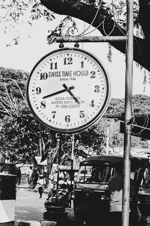 street clock in black and white 