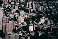 纽约市繁华市中心天际线的戏剧性鸟瞰图，拍摄于白天