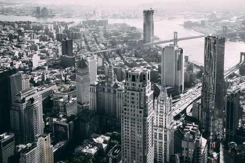 Free Stunning aerial shot capturing New York City's iconic skyscrapers and skyline. Stock Photo