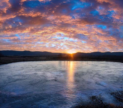 Photos gratuites de campagne, coucher de soleil, lac