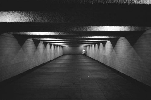 Free Atmospheric black and white photo of an underground pedestrian tunnel in Minsk, Belarus. Stock Photo