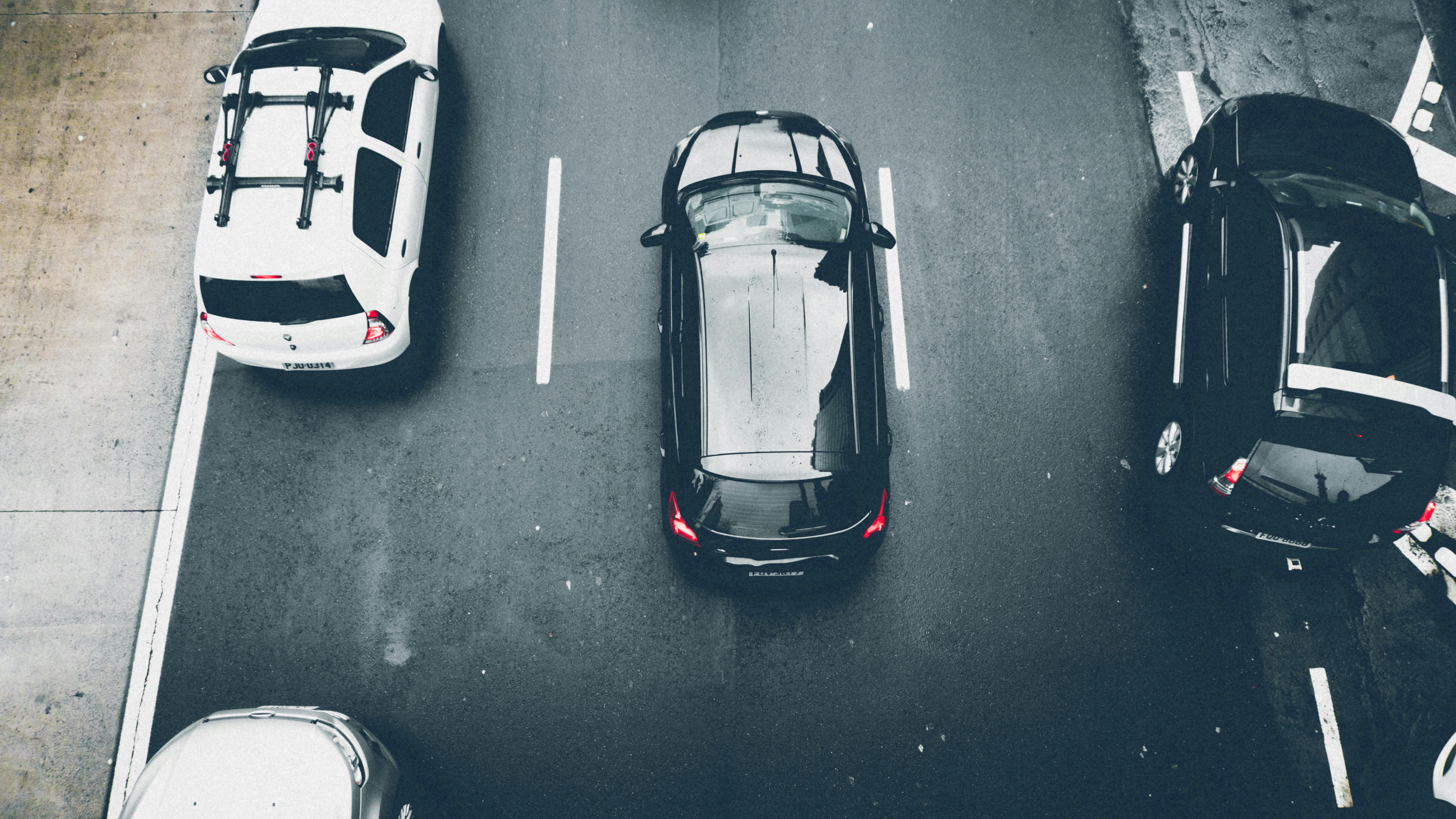 Black and White Vehicles on Road Aerial Photography