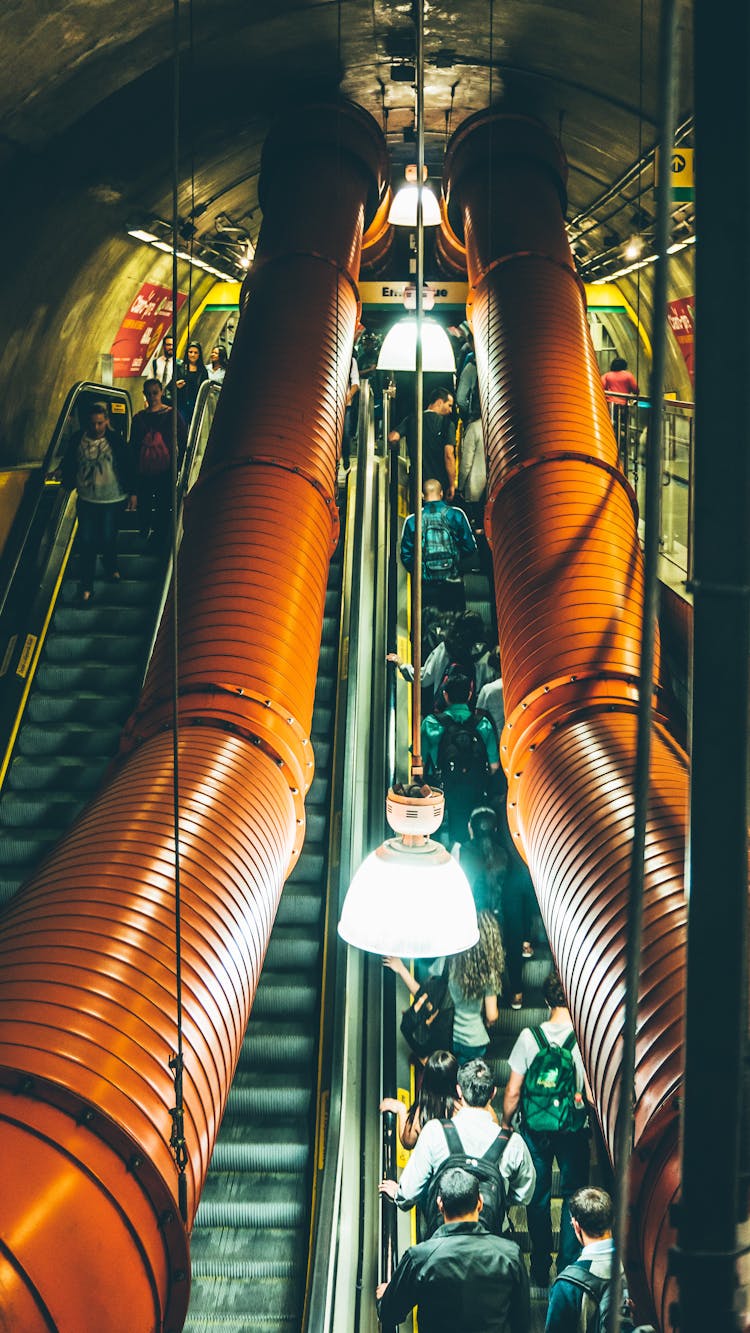 People Walking On Escalator