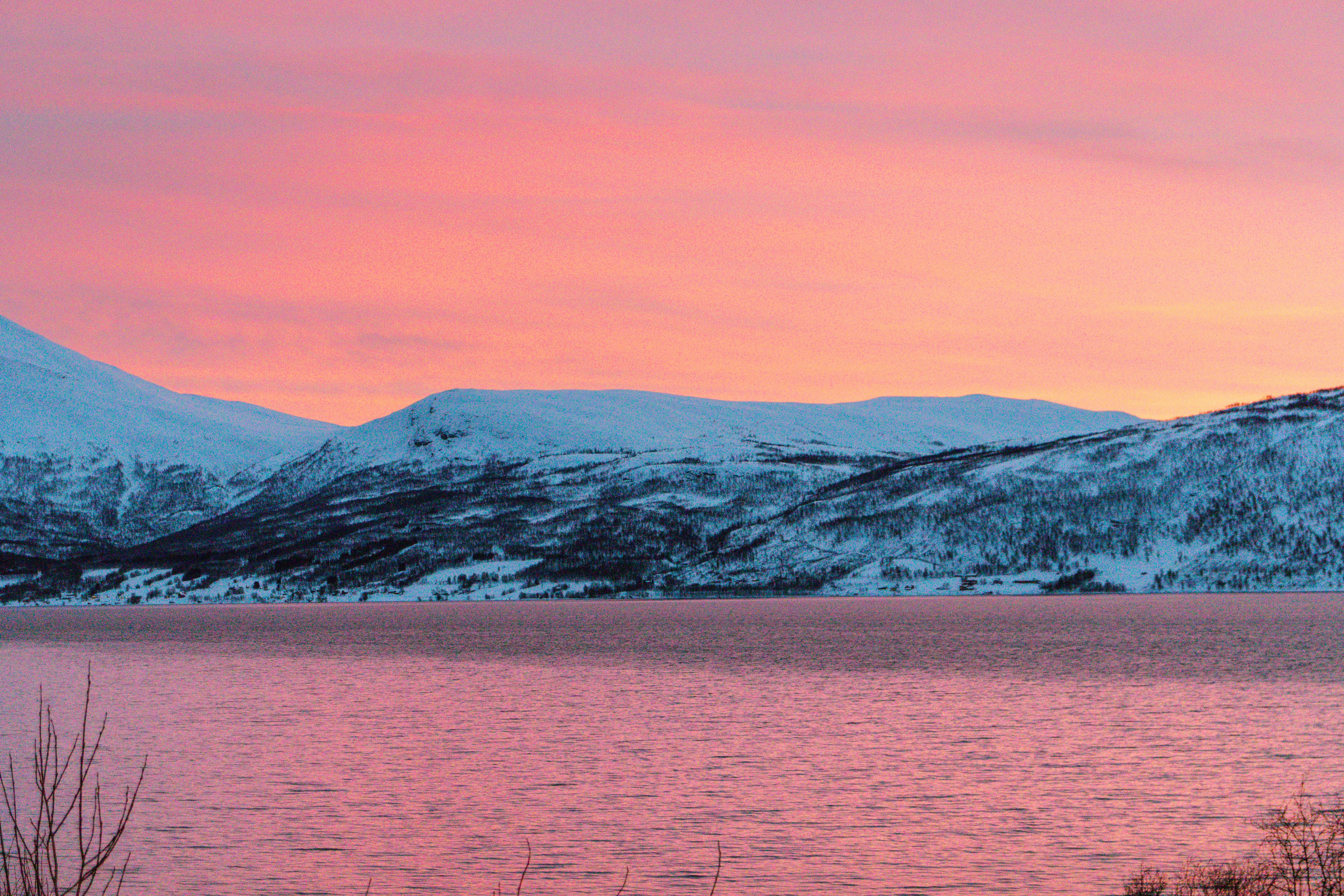 Pink Evening Sky over Mountains in Snow · Free Stock Photo