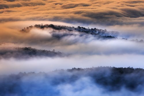 Landschaftsfoto Des Schwarzen Berggipfels Unter Durch Nebel