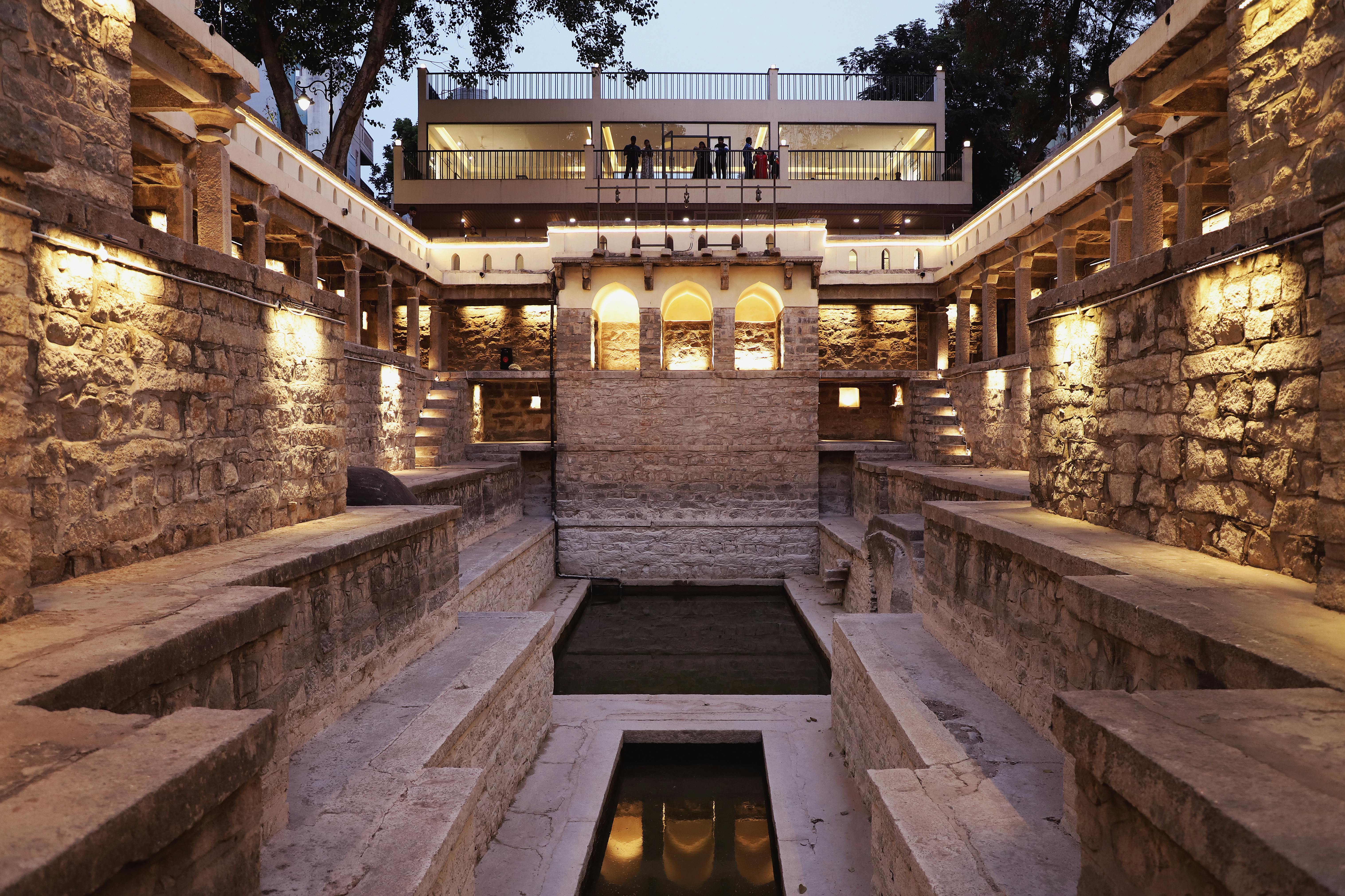 stone steps with lighting - Steps made of stone