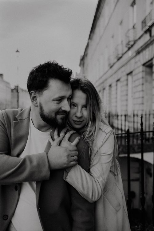 Portrait of Hugging Couple in Black and White · Free Stock Photo