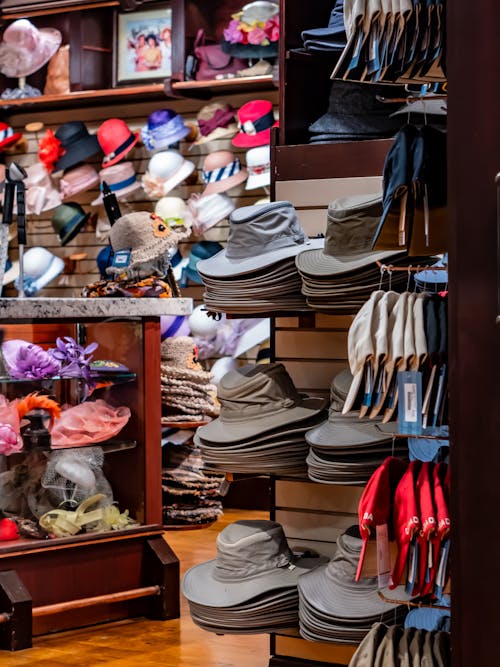 A store with hats and other items on display