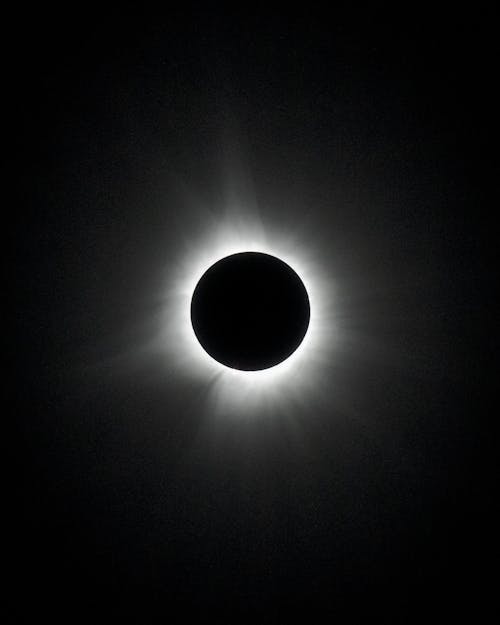 The eclipse of the sun is seen in this black and white photo