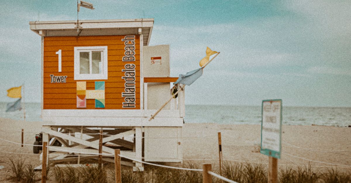 Vintage-style image of a lifeguard tower on Hallandale Beach, Florida.