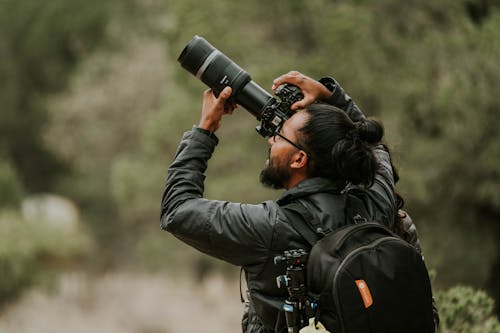 adam, çalılar, fotoğrafçı içeren Ücretsiz stok fotoğraf