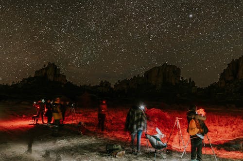 People standing in the desert under the stars