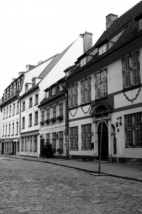 Free Charming black and white capture of Riga's old town with historical architecture. Stock Photo