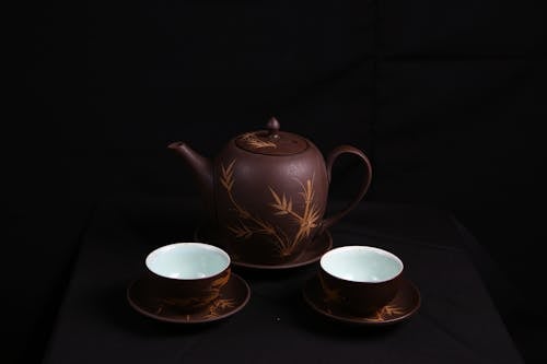 Free Brown Floral Ceramic Tea Set Stock Photo