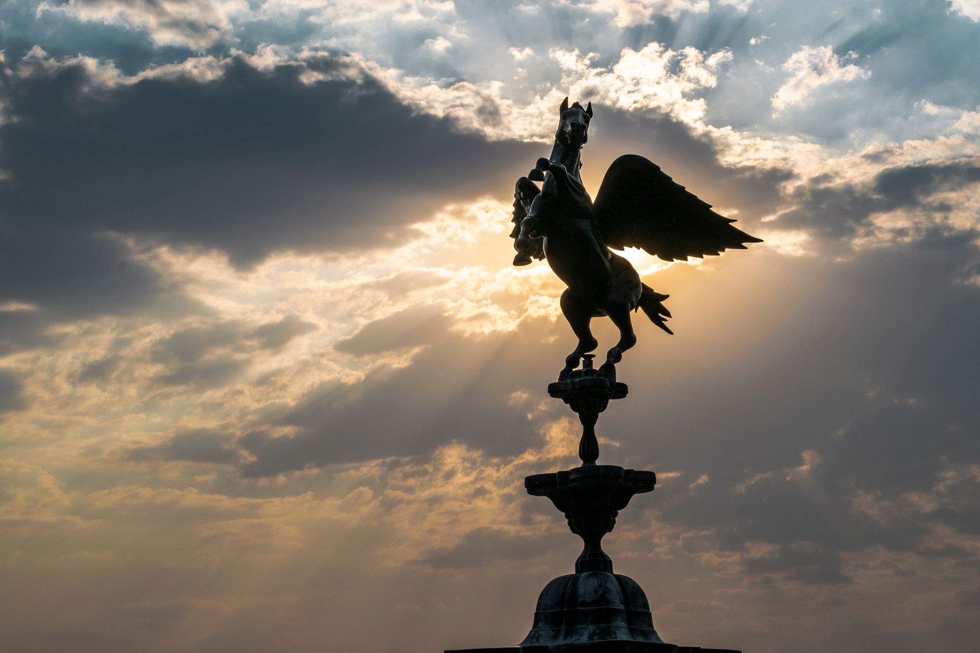 Statue of Pegasus at Sunset