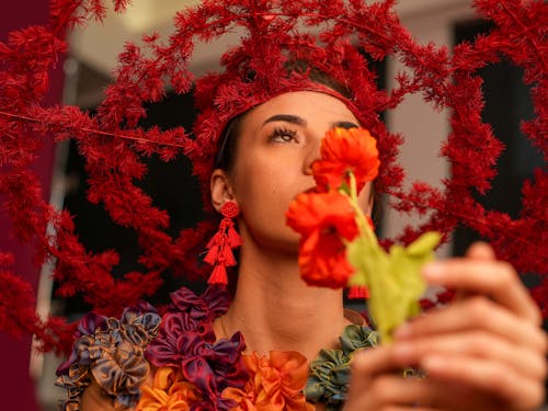 Imagine de stoc gratuită din costum, costum roșu, flori artificiale