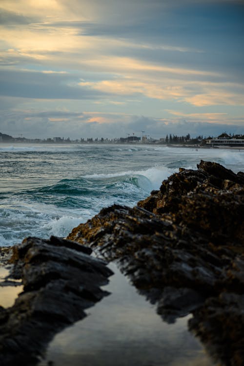 Wave over Rocks on Sea Shore