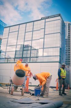 Construction workers at a site near Hyatt Centric in Nashville, Tennessee.