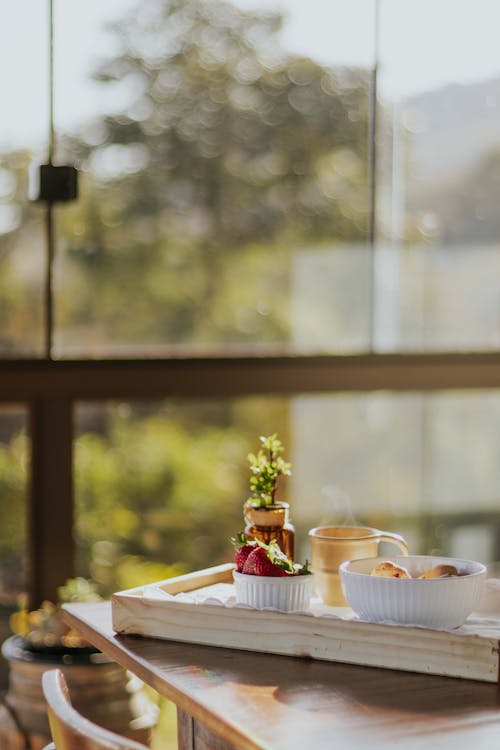 Tray with Dessert and a Steaming Mug