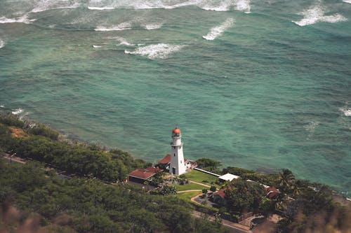 Ingyenes stockfotó drónfelvétel, gyémántfejű világítótorony, hawaii témában