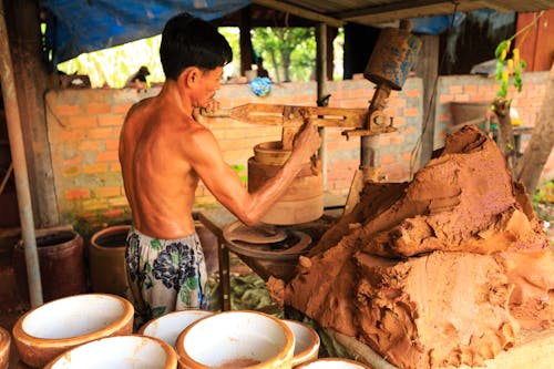 Man Molding Pot Using Clay