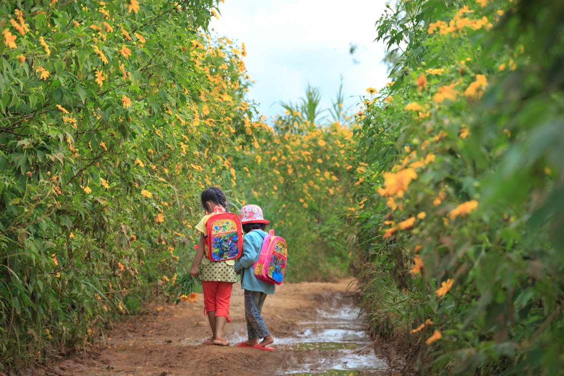 Free Photo Of Kids Walking On Dirt Road Stock Photo