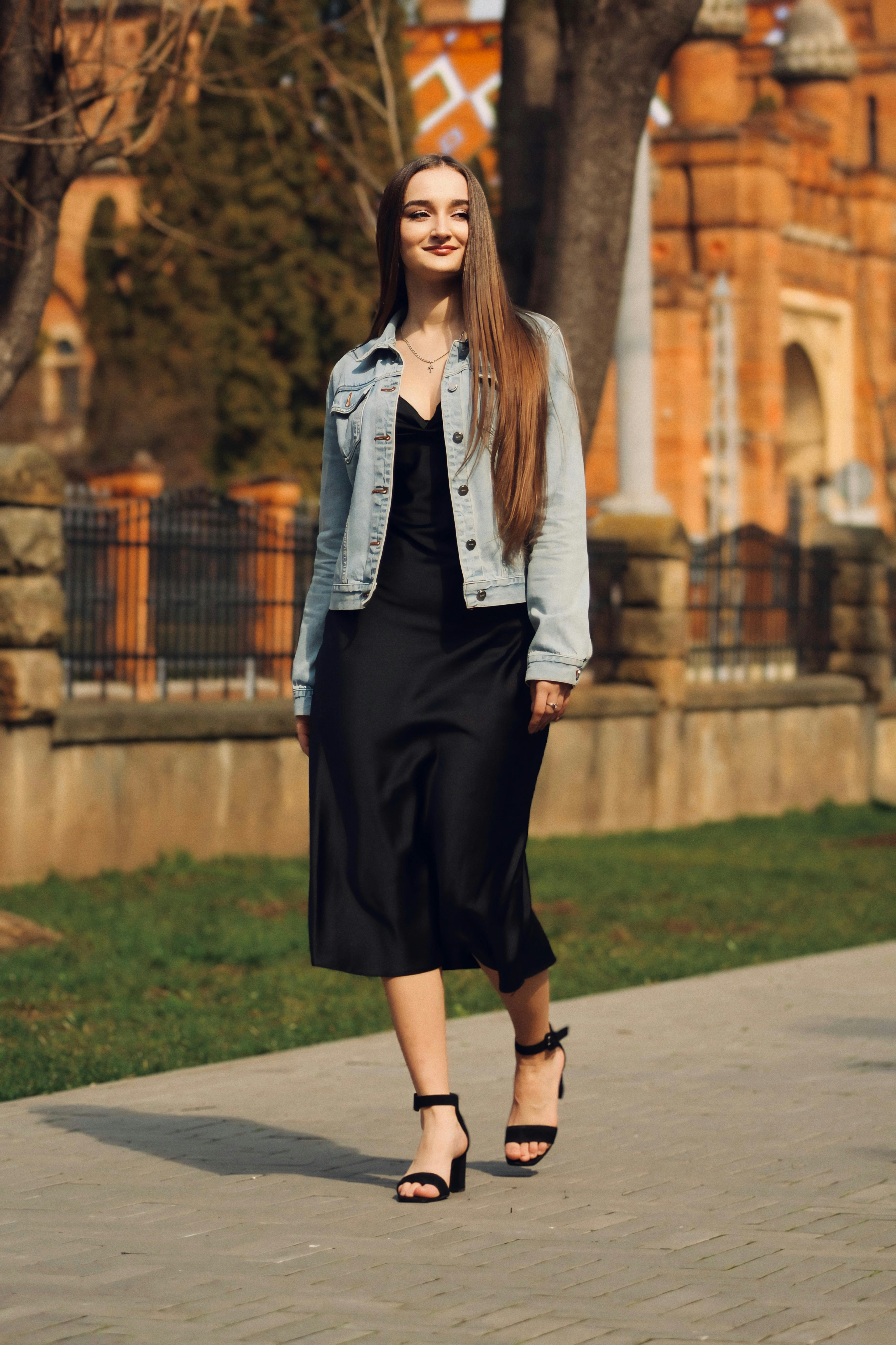 Hot denim jacket and heels Free Shipping Black Friday