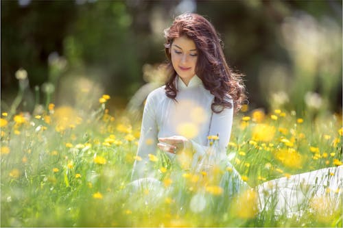 Free Spring  - Vietnamese girl with long dress. Stock Photo