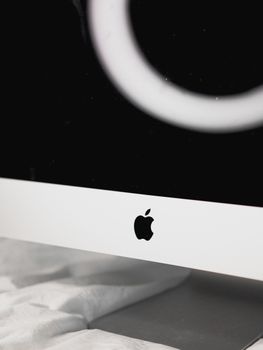 Close-up shot of a stylish monitor screen showcasing modern technology design.