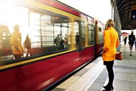 Woman Standing Beside Red Train