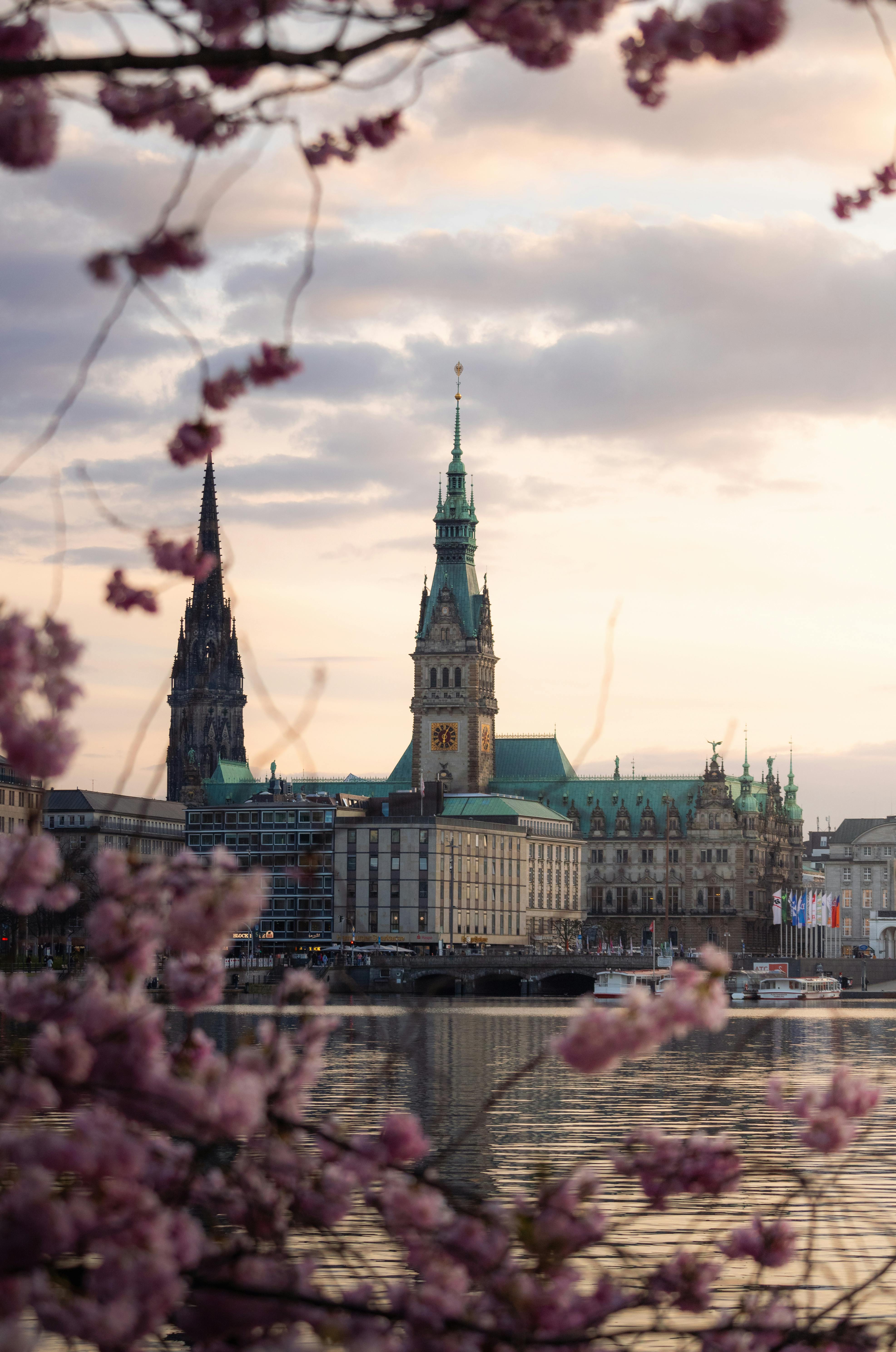 buildings by a river