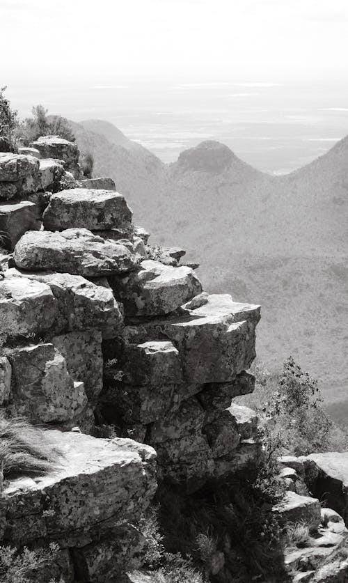 A black and white photo of a mountain range