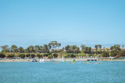 A view of the water and beach from a boat