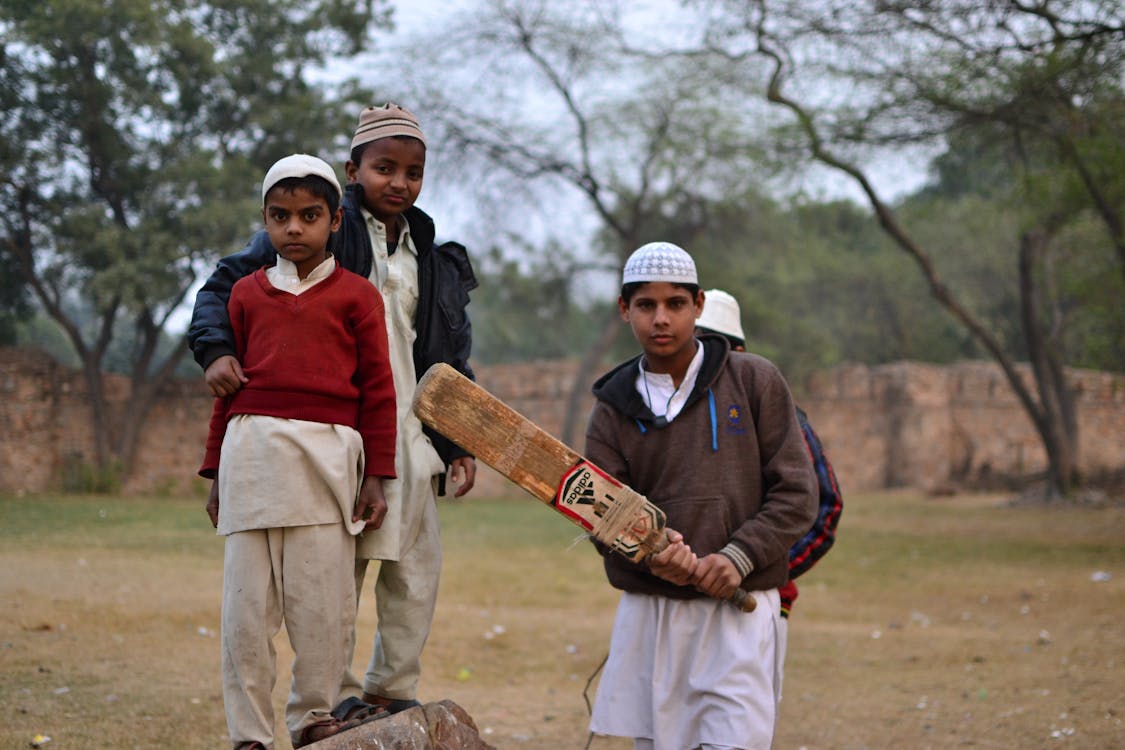 Free stock photo of children, cricket, india