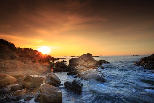 Landschaft Eines Strandes Und Sonnenuntergang