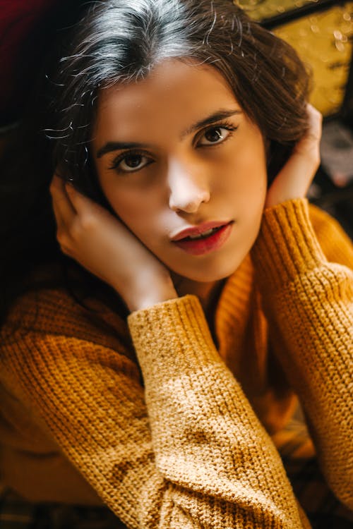 Woman Wearing Brown Knit Sweater