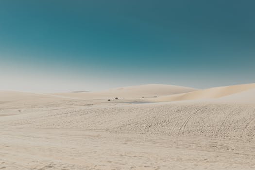 连绵起伏的沙丘、明亮的蓝天与广阔的沙漠景观，展现了大自然未受影响的美丽