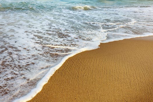 Serene sandy beach with gentle ocean waves perfect for a calming desktop background.
